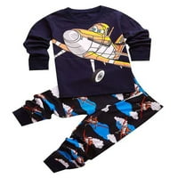 Haite Boy Dinosaur tiskani otisak pidžama setovi labavi ravni niz i hlače kućna posada izrez za spavanje s dugim rukavima stil-n 130 7t
