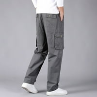 Teretne hlače za muškarce Loose Pamuk Plus size Pocket čipkajte ukupno čvrste hlače u boji