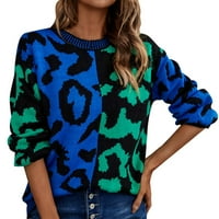 Ženski pad i zimski džemper Leopard Print Šivanje mješoviti pleteni džemper pulover džemper džemperi za žene pulover džemper zeleni xl