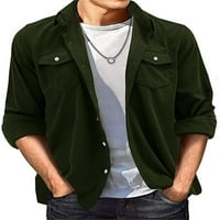 Men Button Up Corduroy košulje Čvrsta boja Casual Jakna s dugim rukavima sa džepom Spring odjeća za uličnu odjeću