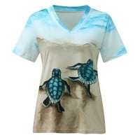 Ženski vrhovi plus veličina Dressy Ležerne prilike na moru kornjaču tiskani kratki rukav V-izrez T majice za odmor Majica Ležerne prilike labave