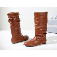 Welliumy Dame Slouchy Mid Calf čizme Povucite na ravnim cipelama za cipele za zimske cipele Walking Vanjski modni ratni smeđi 4,5