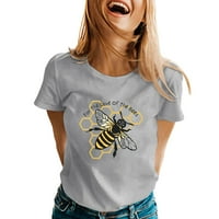 Ženska proljetna ljetna crtani pčelinji cvijet od tiskani majica kratkih rukava O-izrez TOP ženka odjeća