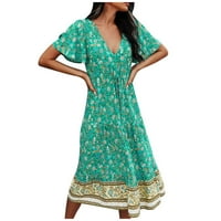 Wozhidase Ljetne haljine za žene za žene labavo cvjetna krovna haljina plaža u stilu Temperamentalna cvjetna haljina za žene zelene s
