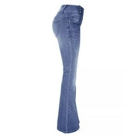 Ženske rastezljive traper hlače Labavi gumb patentni zatvarač visoki elastični struk široka noga pean modne udobne pantalone otporne na habanje svijetlo plave s