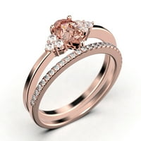 Zasljepljujući minimalistički 1. karatni kruški izrez pristupačni prsten, morganitni i dijamantni moissan zaručnički prsten, jedinstveni vjenčani prsten, jedan odgovarajući bend u 10K čvrstog ruža zlata, poklon za njen, pogled