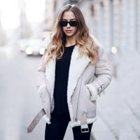 Iopqo kaputi za žene zimske žene odjeća topla rever Biker motorna jakna siva + xl