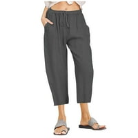 Ženske hlače velike struke za vuču izvlačenja elastične pantalone udobne ravne noge modne obrezane hlače sa džepovima _ m