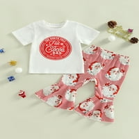 Toddler Baby Girg Božićne odjeće kratke rukave pisma za ispis majica + casual ulični pantalone na zvona
