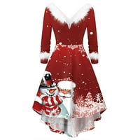 Haljine Jiyugala za ženske ležerne božićne zimske jeseni dugi rukav V-izrez-Ploča V ovratnik asimetrična strana modna haljina