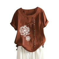 Okrugla izrez bluza Ležerne prilike cvjetne vrhove Moda kratki rukav za žene Brown M