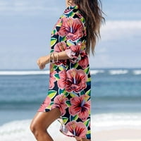 Cleance Womens Ljetni vrhovi YoHome Ženska na plaži Pocket rever s dugim rukavima, ružičasta L