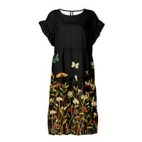 APEPAL ženski ljetni cvjetni minidjelje ruffle rukave okrugli izrez Smock Flowy Pleated kratka haljina