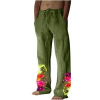 Lydiaunistar pune dužine Hlače Muške ljetne pamučne posteljine široke pantalone za noge tiskane čipke za slobodno vrijeme sportske hlače zelena
