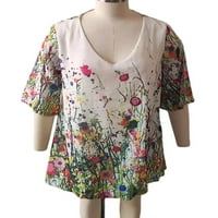 Paille Women Tunnic bluza V izrez Šifon vrhovi cvjetni print majica Ležerne prilike za odmor Tee Style