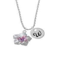 Delight nakit silvertone ružičaste i ljubičaste leptir na velikim cvjetnim silvertonskim skriptom početni disk - w - ogrlica od šarma, 20 + 3