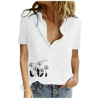 Ženske ljetne topšine od tiskane s kratkim rukavima labavim gumbom košulja košulja od čvrstog bluza crne l