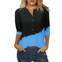 Košulje za žene Boja Usklađivanje tiska modne posade Crte ChuttHree Quarterher Crowive Crops plavi XL