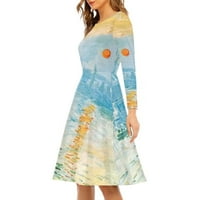 Suhoaziiiiia Spring haljine za žene Claude Monet-Impression Sunrise Graphic Lady Odjeća Trendi dugih