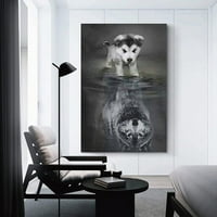 Posteri i printoni Smiješni posteri za životinje Crno-bijeli zid Art Wolf and Dog Slike za kućni ukras
