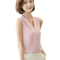 Shiusina Crop vrhovi za žene Ženska kratka uredska radna odjeća V majice bez rukava bez rukava, ružičasti
