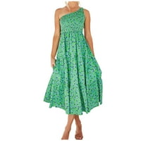 Ženske haljine jedno rame cvjetno odijevanje bez rukava srednje dužine A-line haljine zeleni xl