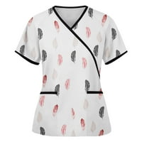 Cleance Womens Ljetni vrhovi kratki rukav Radna odjeća Grafički ispisi Žene Bluze V-izrez Loose, Pink,