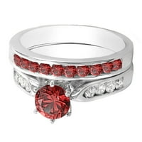 Zbirka dazzlingock 14k okrugli crveni rubin i bijeli dijamantski ženski zaručnički set za angažman, bijelo zlato, veličine 8