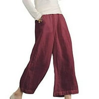 Ženski salon Capri hlače elastične prilagođene uštede u obliku struka pune boje pamučne i posteljine