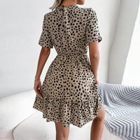Ljetne haljine za žene Leopard Print kratkih rukava Crewneck Haljina Elastična struka Ruffle Boho Flowy