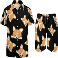 Slatka pasa Corgi Muška havajska košulja odijela Ležerne prilike labave gumb Donje i plaže Hlače odmora