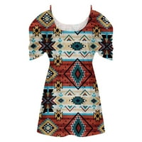 Ženske plemenske majice Flowy Ljeto Loose Fit V izrez Tunic vrhovi hladno rame nalaze se izlaska kratkih rukava modne majice Blusas