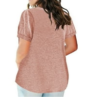 Dyfzdhu majica za žene Dame Top V izrez Modni solid Boja kratki rukav džep labav majica Pink XXL