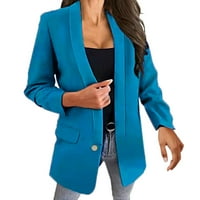Kali_store Womens Blazers za radne profesionalne ženske ležerne dugih rukava Blazers Solid Color Knit Blazer radna kancelarija Otvorena prednja blejstava jakna nebo plava, 4xl