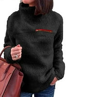 Ženska kapuljača bez kapuljača Trendy Coral Velvet Solid Color Court Courners Turtleneck Bluza Duks pulover Majica Black XXXL