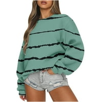 Ženska dukserija prevelika pulovera, Ležerne prilike opuštene pruge Ombre vrhovi odjeća Trendi teen djevojke s dugim rukavima Crew Crt Green XL