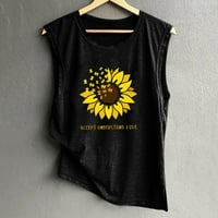 TUPHREGYOW ženska bluza prsluci bez rukava za ogromne majice za žene Ljetna odjeća za teen djevojke y2k odjeća Crewneck rezervoar za žene Sunflower serija ispisana camisole crna xxl