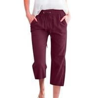 Tiqkatyck Womens Capri hlače Žene modne visoke struk široke pantalone za vuču Elastične pantalone udobne ravnotežne pantalone s džepovima za žene