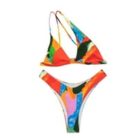 Dva kupaća kupaća za žene Colorblock Print Back Povratak Criss Cross Amruits Jeftini Cheeky Thong Bikini