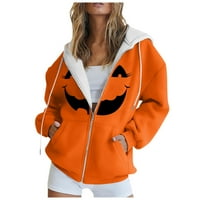 Tking modni ženski casual Halloween tiskani s dukserice s dugim rukavima Zip duksevi kaput za žene narandžaste xl