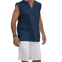 Modni muški posteljina V izrez bez rukava majica Casual Tops bluze majice