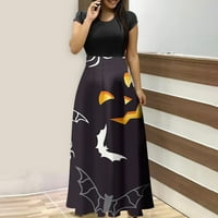 Ženska plus veličina Retro Print Maxi haljine kratkih rukava Crewneck Swing Party Halloween Haljine