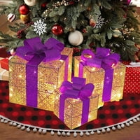 Dezsed Božićne ukrase Cleariance Božićno osvjetljenje poklon kutije za božićne ukrase tri različite veličine poklona BO Dekor sa LED mijenjanjem boja i svjetla za miješanje bljeskalice Xmas