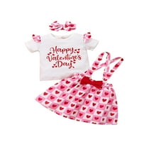 Djevojčica za bebe Devojka Valentinovo Outfit Odjeća za bebe Set Sweet Heart Print BodySuit Pulover Tutu suknja Sukmenska suknja za glavu Moj prvi Valentinovo