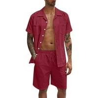 Muški pamuk i posteljina dva opuštena fit solidna boja kratkih rukava s kratkim rukavima paket košulje