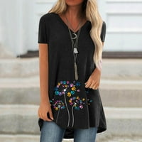 Košulje za žene Trendy Ležerne prilike plus veličine Tiskanje V-izrez kratkih rukava dugačka bluza crna