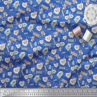 Soimoi Blue Rayon tkanina cvjetna i slovo Vintage Print tkanina od dvorišta široko