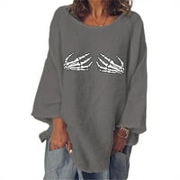 Majice za ženske ležerne pamučne linije cvjetni print okrugli vrat dugih rukava majica na vrhu tee majica top bluza