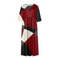 Ljetne haljine za žene plus veličine kratkih rukava Solid boja Geometrija uzorak Okrugli izrez Maxi