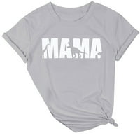 Majčin dan Žene vrhovi Žene Casual Pismo Ispis Okrugli vrat Majica TOP bluza, siva, XL